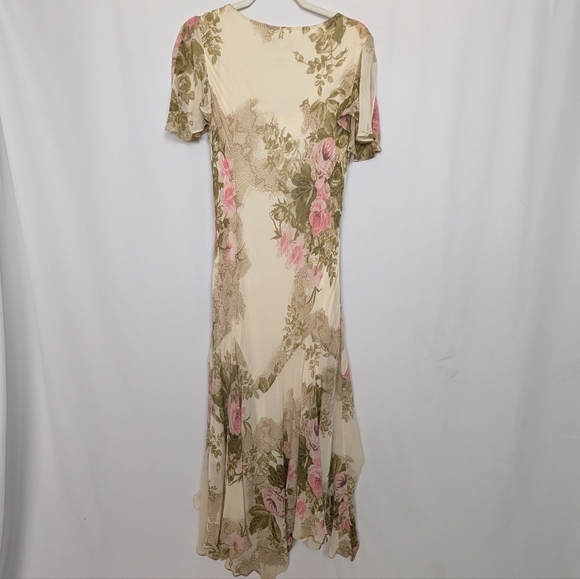 Eva Blue Y2K Floral Chiffon Maxi Dress Beaded Romantic - Picture 2 of 14